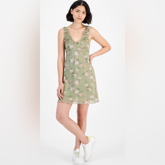Hippie Rose Mesh Mini Dress Sage Green With Pink Flowers - Size XL - NWT - Picture 1 of 6